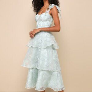 Lulus Glamorous Sweetie Sage Burnout Tie-strap Bustier Midi Dress Green
